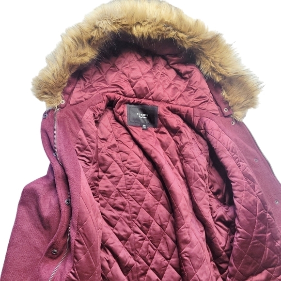 Torrid Wool Zip Front Fur Trim Coat Size 00 Medium 10 - Picture 7 of 9
